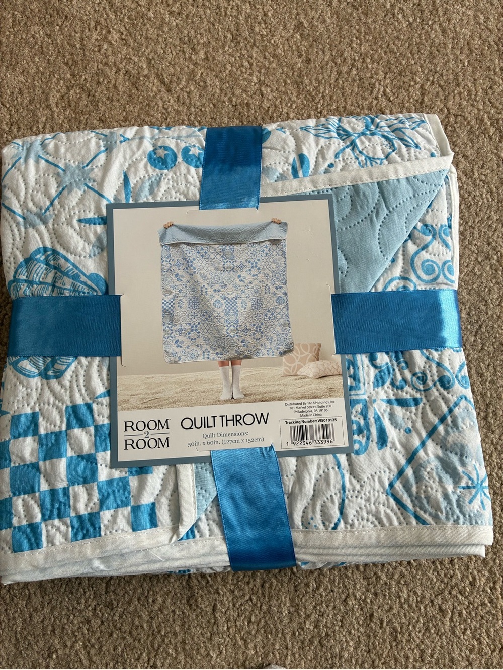 Room Essentials Blue & White Patchwork Quilt Throw